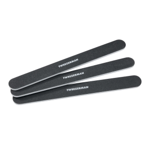 Dual sided nail files with black color grit and white Tweezerman logo in center. 3 files 7" in length